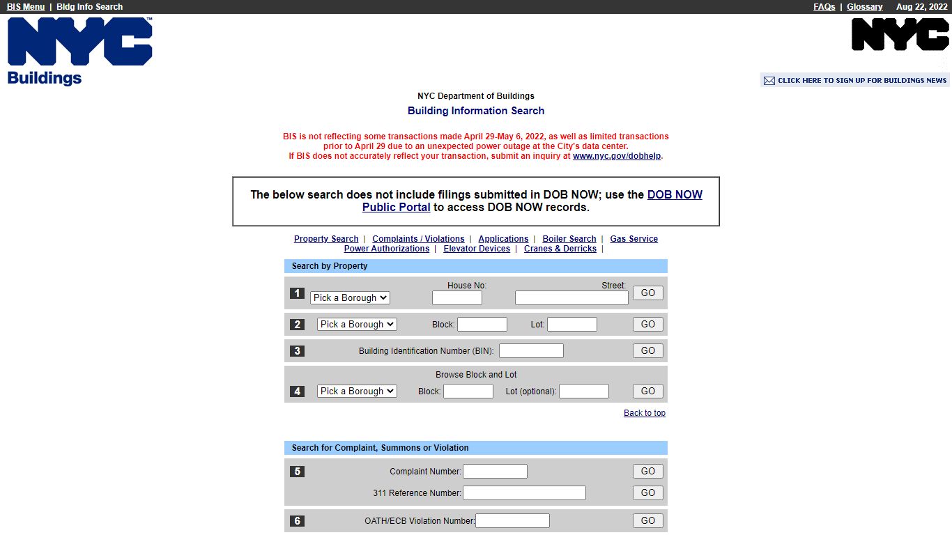 DOB Building Information Search