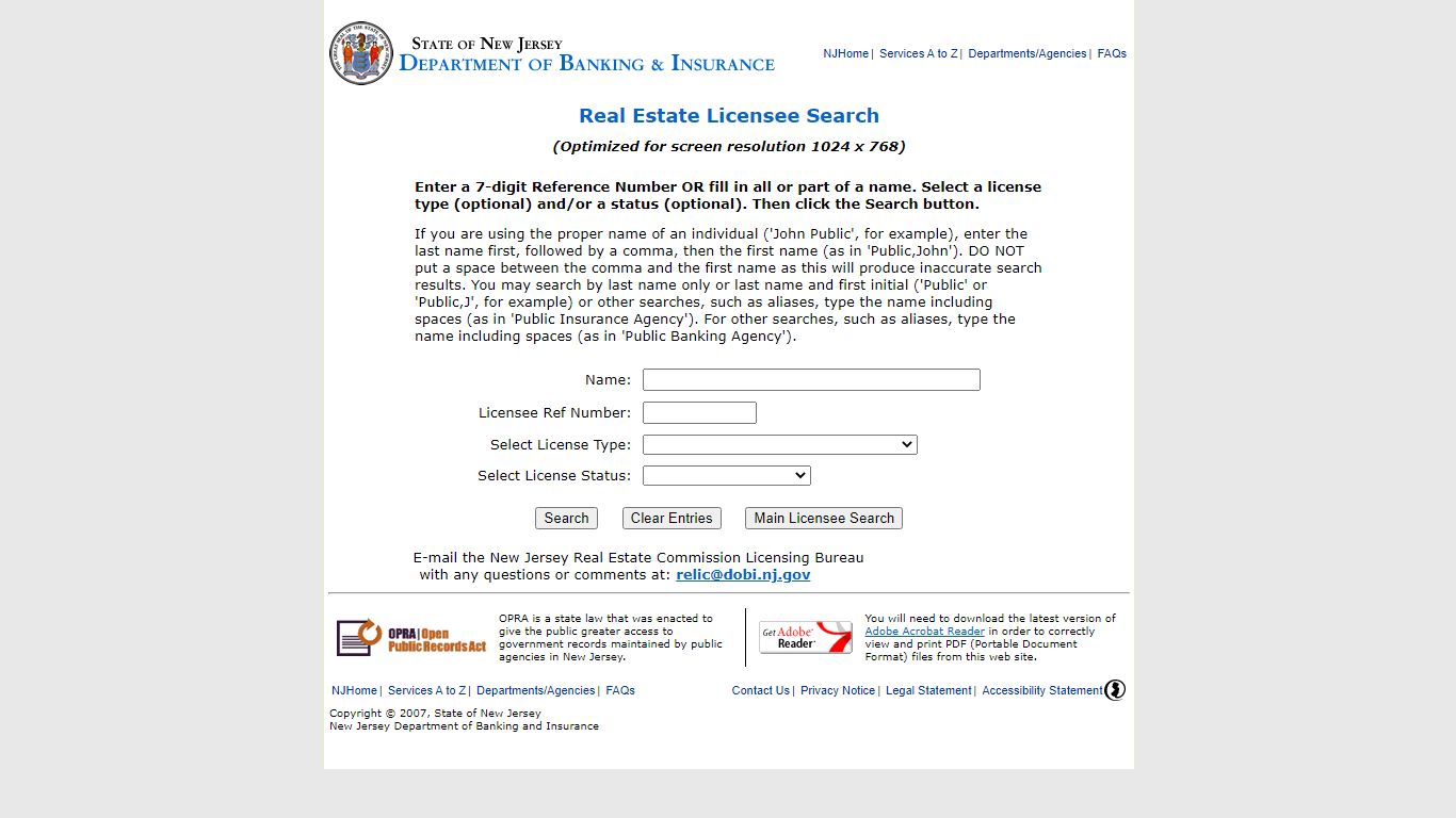 NJDOBI Licensee Search - www-dobi.state.nj.us