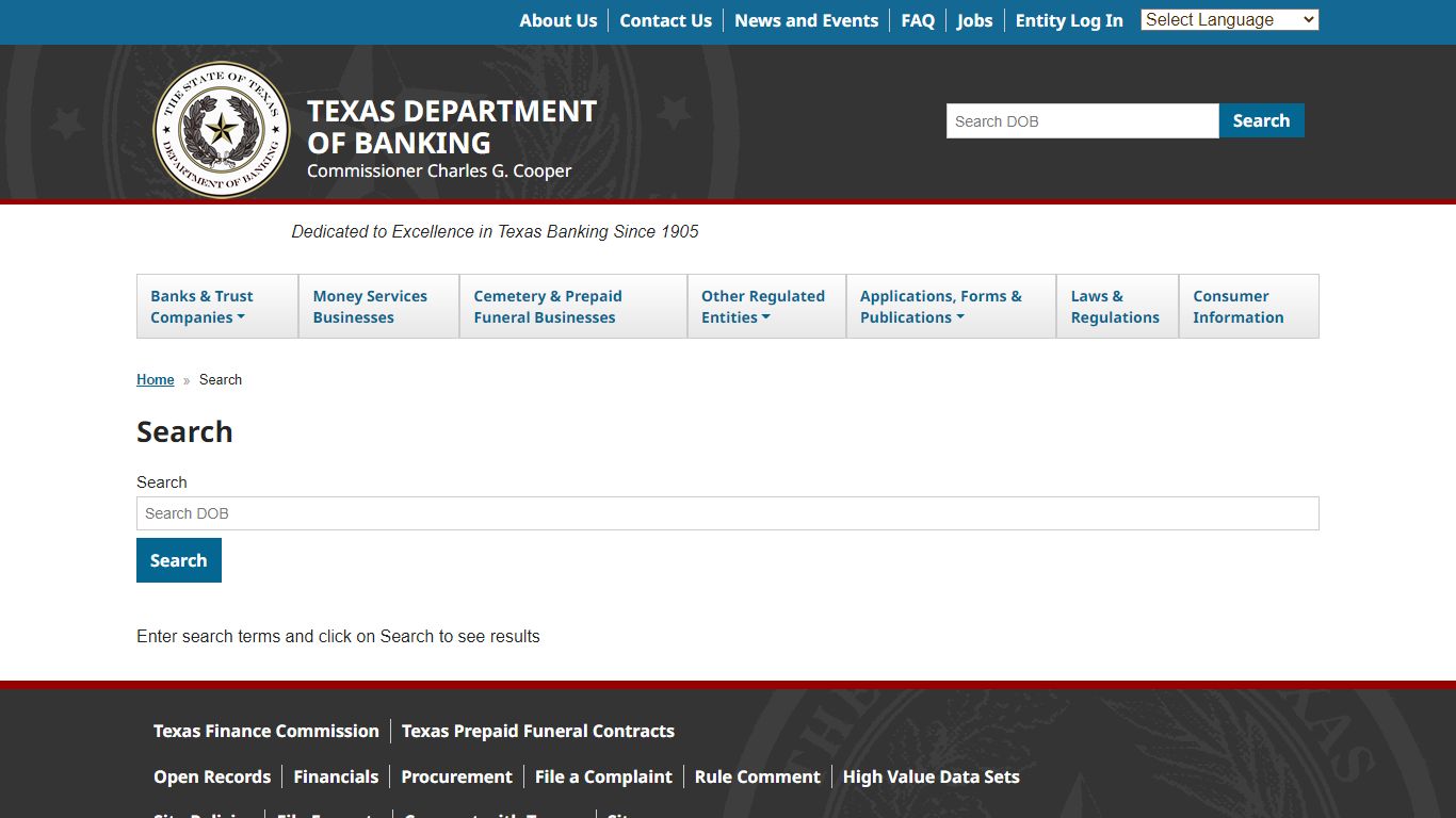 Search | Texas Department of Banking